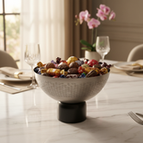 Luhpar Brushed Silver Stainless Steel Candy Bowl with Black Wooden Base - 18×12cm