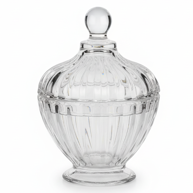 Deli Medium Glass Sugar Bowl with Lid Practical Kitchen Storage for Sugar and Condiments 12 x 12 cm