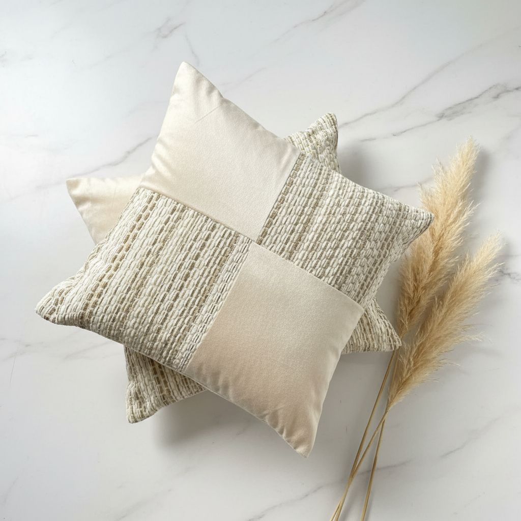 Evlen White Soft Patchwork Cushion - 40×40 cm
