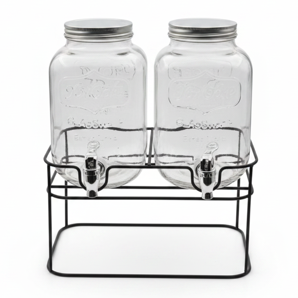 2 Pcs Glass Beverage Dispenser with Metal Stand | 5L