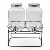 2 Pcs Glass Beverage Dispenser with Metal Stand | 5L