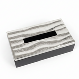 Luhpar Wave Textured Aluminum Tissue Box with Wooden Base - 23×13×7 cm