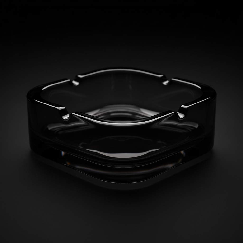 Diamond Tinted Black Glass Ashtray – 12cm
