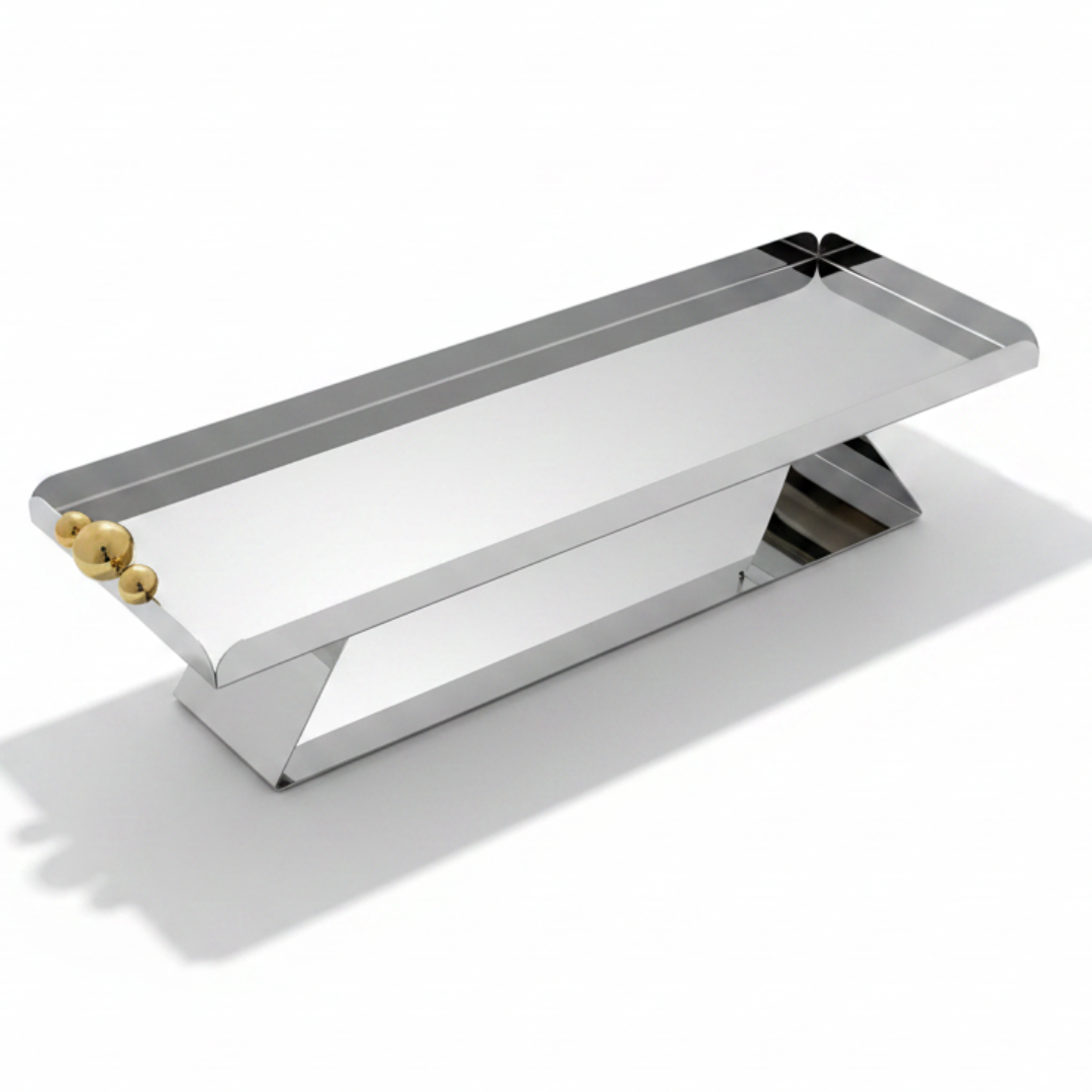 May Flower Stainless Steel Rectangle Silver Serving Tray | 50×15cm |