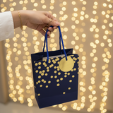 Yina Navy Blue & Gold Polka Dot Paper Gift Bag | Luxury Rope Handle Bag 23×18cm | Premium Gifting Bag for Birthdays, Weddings & Celebrations