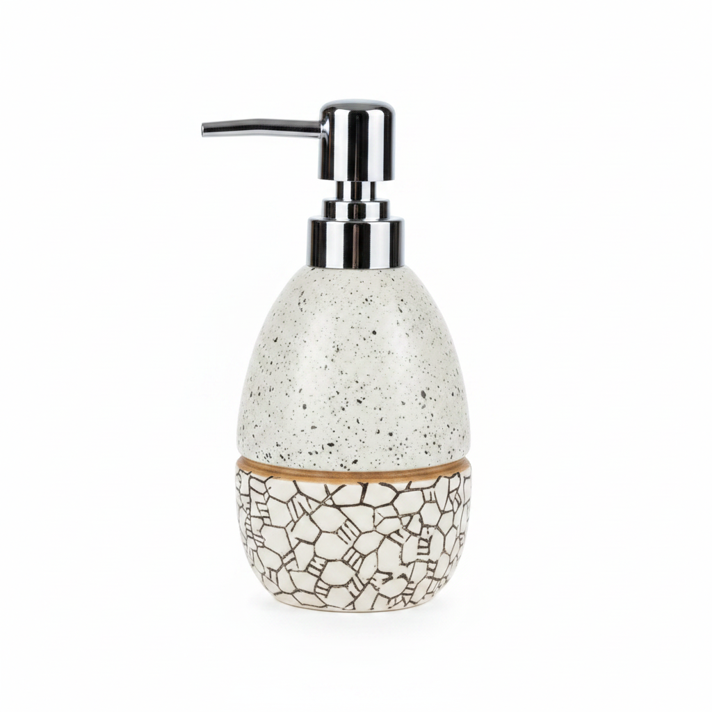 White Speckled Ceramic & Plastic Liquid Soap Dispenser – 400ml