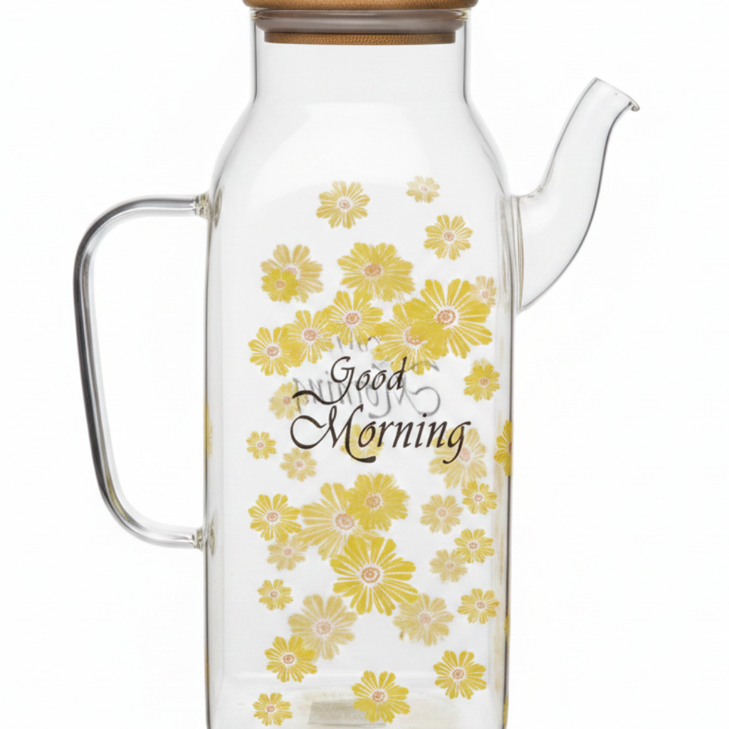Glass Oil Pot with Bamboo Lid – 1 Litre