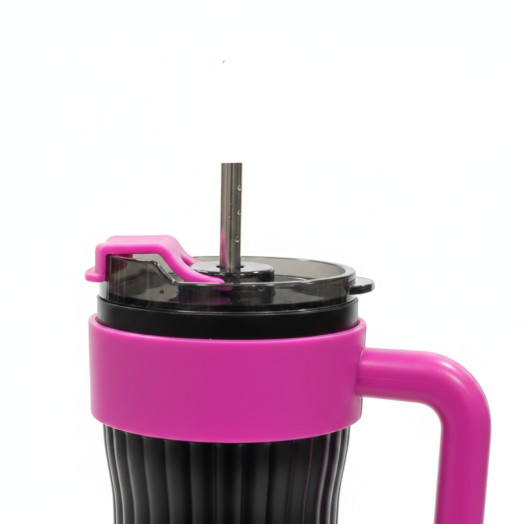 Black & Pink Plastic Travel Bottle with Straw – 900ml