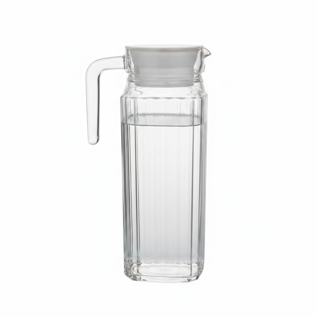 Luminarc Glass Jug 1L – Clear Ribbed Design with Lid