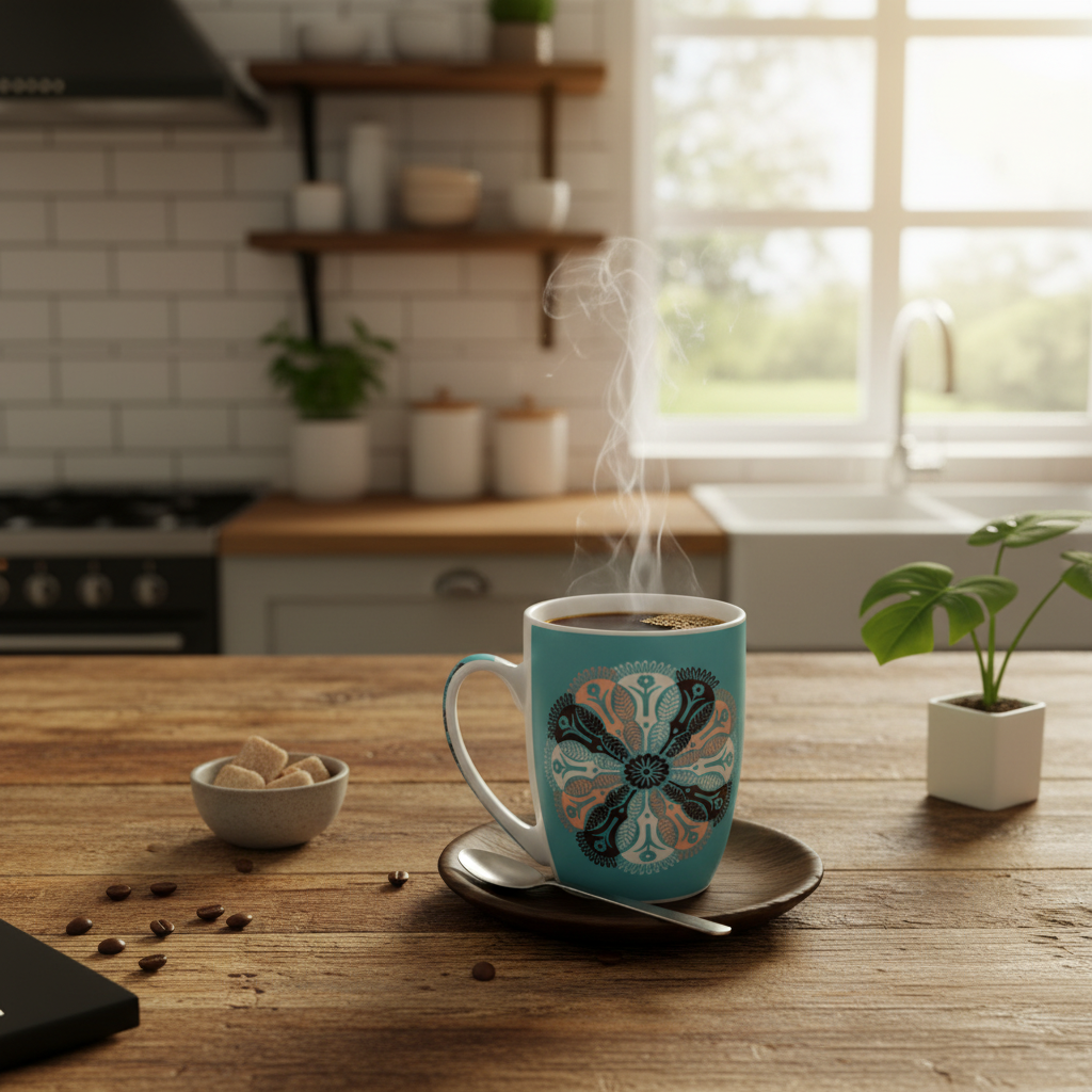 Teal Paisley Mandala Ceramic Mug — 300ml