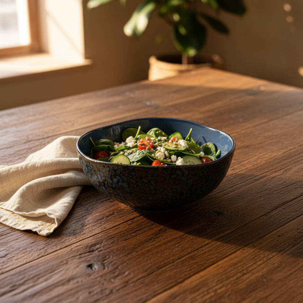 Navy Blue & Brown Reactive Glaze Ceramic Serving Bowl 21cm