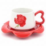 AKDC Ceramic Cup and Saucer Set – Red with White Flower Pattern, 350 ml Coffee & Tea Cup