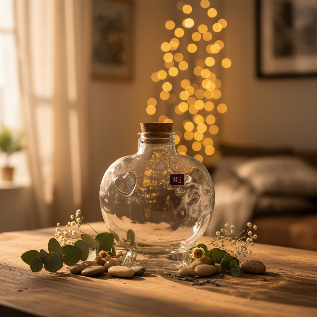 Pishgaman Heart Shape Glass Bottle with Cork Lid | 20cm