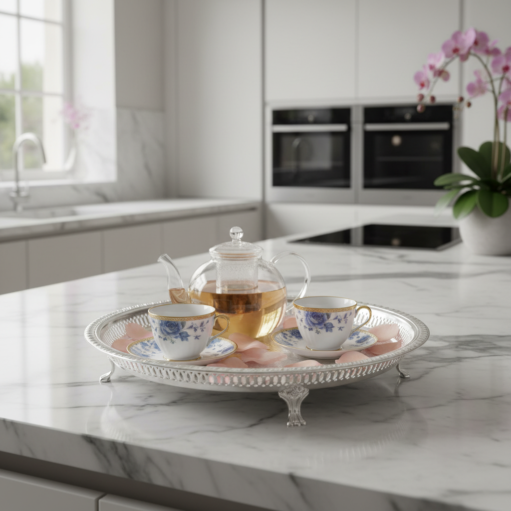 Najib Silver Footed Round Serving Tray – 35cm