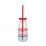 Striped Glass Bottle with Straw Lid – 350ml