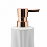 White Plastic Ribbed Soap Dispenser with Rose Gold Pump – 400ml