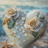 Teal & Ivory Pearl Heart Paper Gift Bag - 23×18cm