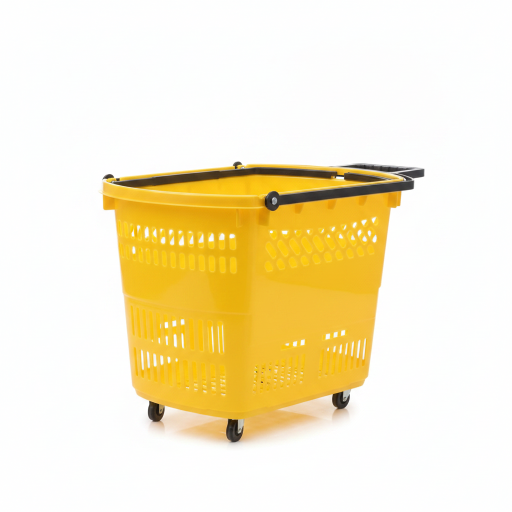 Plastic Rolling Basket with Telescopic Pull Handle & Wheels - 50×35×40cm