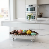 Silver Metal Oval Candy & Sweets Serving Tray with Beaded Pearl Border and Ball Feet — 20×10 cm