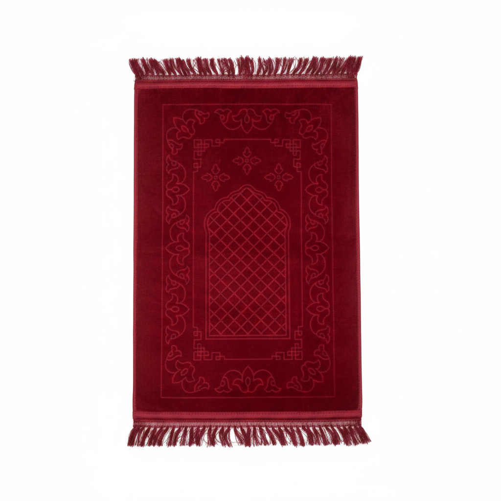 Soft Velvet Prayer Mat - 100 × 65 cm - Brown / Red / Blue