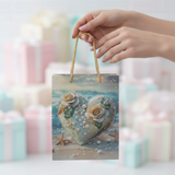 Teal & Ivory Pearl Heart Paper Gift Bag - 23×18cm