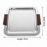 Luhpar Silver Square Stainless Steel Serving Tray with Wooden Handles - 37×37cm