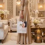 White Elegant Paper Gift Bag with Rope Handles | Wedding & Bridal Design | 32×26cm | Premium Glossy Finish