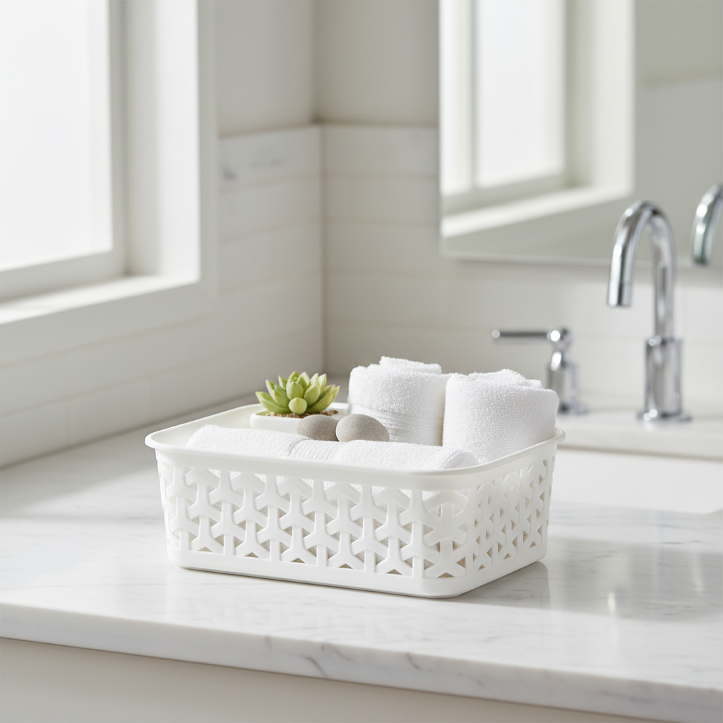 Exclusive Plastic Storage Basket - 20×14 cm - White / Dark Brown