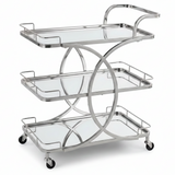 Life Smile 3-Tier Silver Chrome Metal & Mirror Glass Serving Trolley | Multi-Purpose Rolling Cart with Circular Frame | 80×70×40 cm |