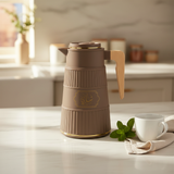 Germax Vacuum Flask 1 Litre | Insulated Arabic Thermos with Wooden Handle – Brown / Sage Grey / Cream