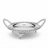 Silver Metal Round Candy Tray with Decorative Beaded Rim and Ornate Handles