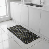 Anti-Slip Rectangle Door Mat 62×38 cm | Chevron Zigzag Pattern | Charcoal, Olive & Silver | Indoor & Outdoor Entrance Rug for Home, Kitchen & Villa