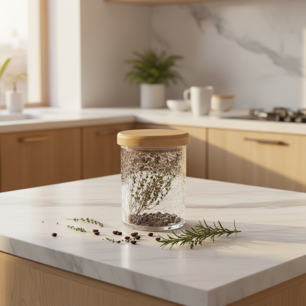 Ameco Crackle Glass Canister with Acacia Wooden Lid | Airtight Kitchen Storage Jar | 500ml / 1000ml |