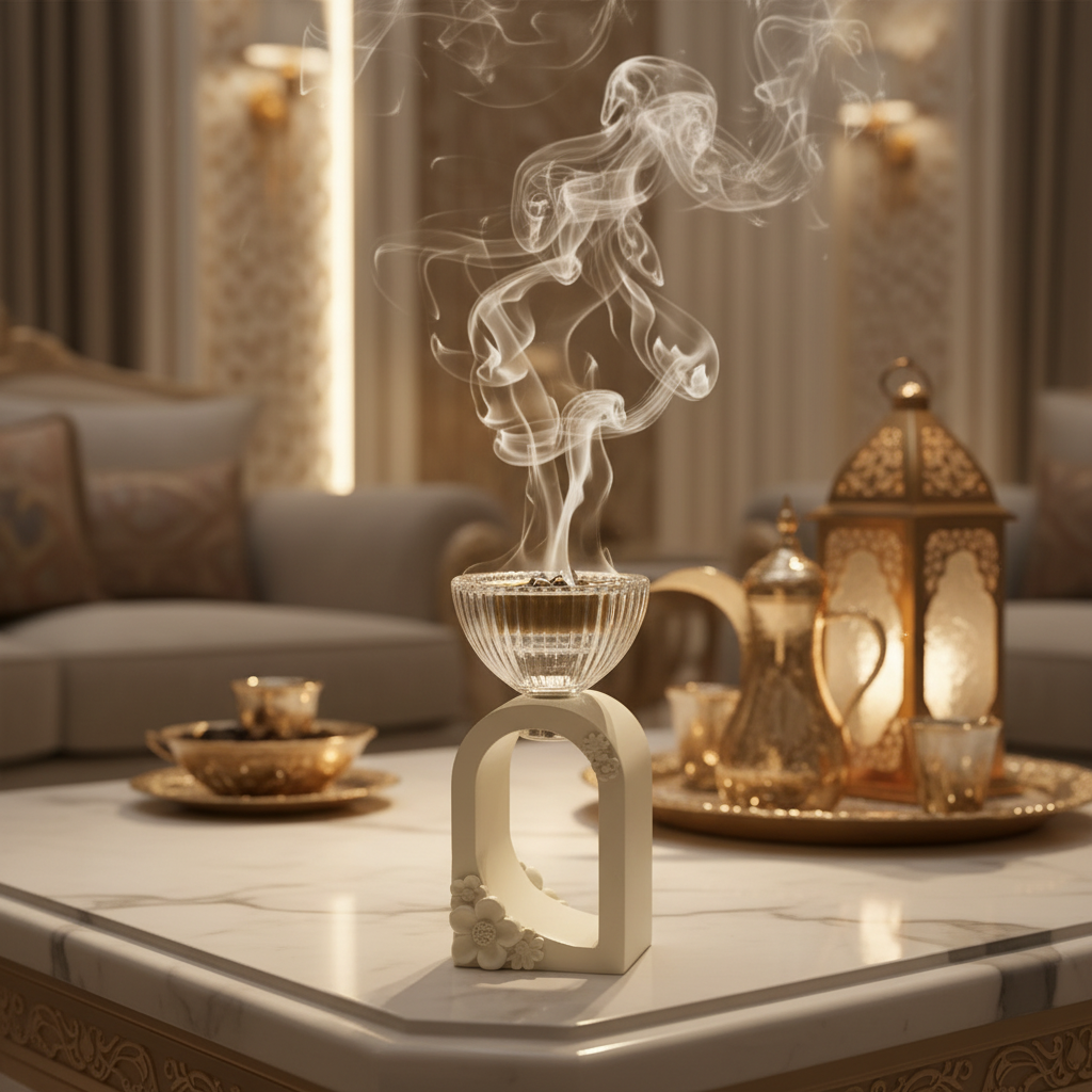 Cream Chalk & Crystal Glass Incense Burner | Floral Arch Design | 15cm