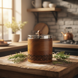 Luhpar Brown Wooden Jar with Silver Stainless Steel Lid — 12×12cm