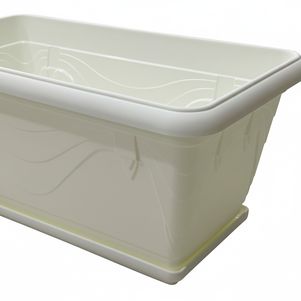 Family Plastic Winny Rectangular Planter Pot with Tray – 35x20cm