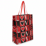 Red & Black LOVE Print Gift Bag with Heart Design | Premium Paper Gift Bag with Ribbon Handles | 40×30cm |