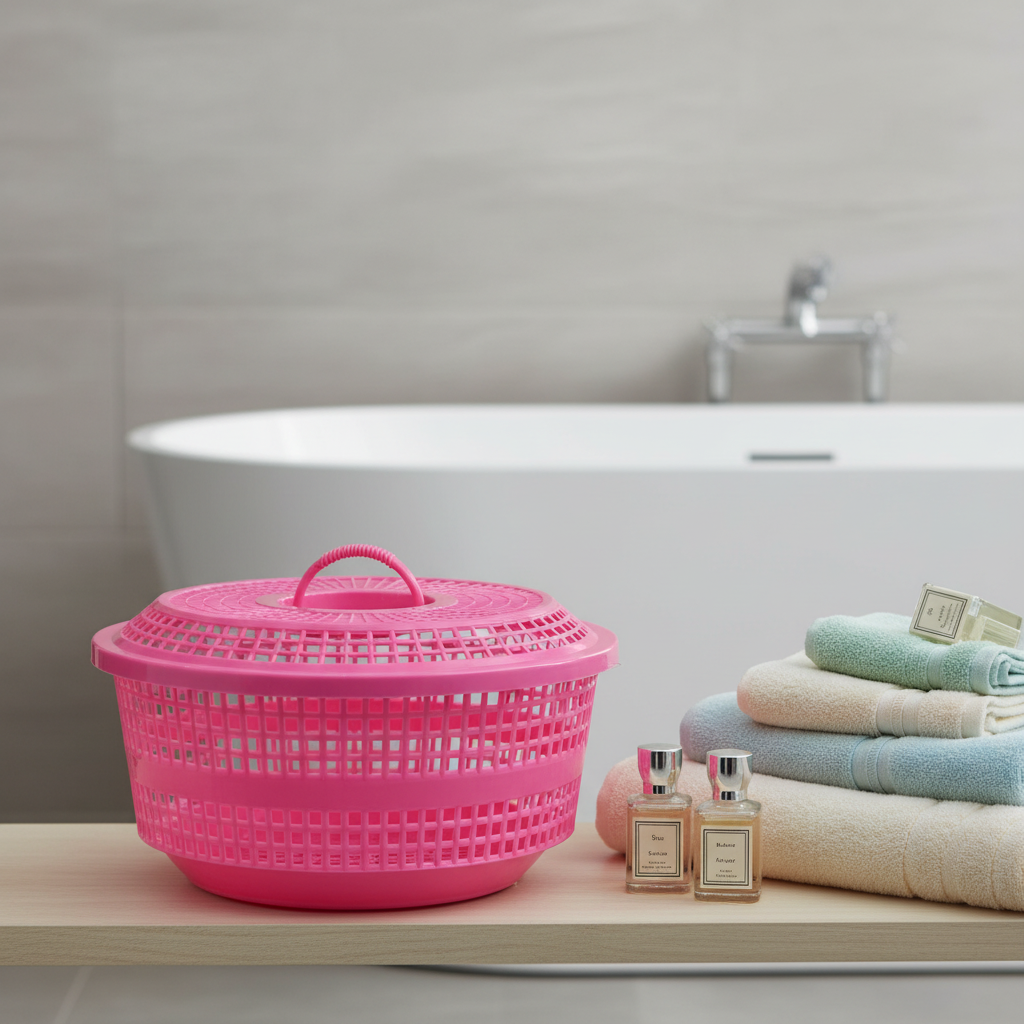 Sofiya Plastic Basket with Lid — 27×12 cm - Pink / Blue