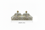 Cream & Gold Arabesque Candy Bowl with Holder — 2 Pcs Set - 27×15 cm