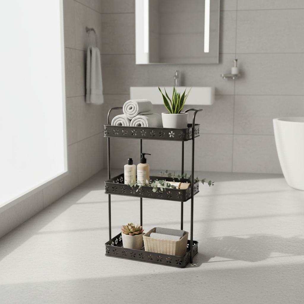 Brown Metal 3-Tier Storage Rack - 55×35×15cm