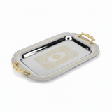 Maximan Luxury Silver & Gold Stainless Steel Serving Tray with Handles — 49×34 cm