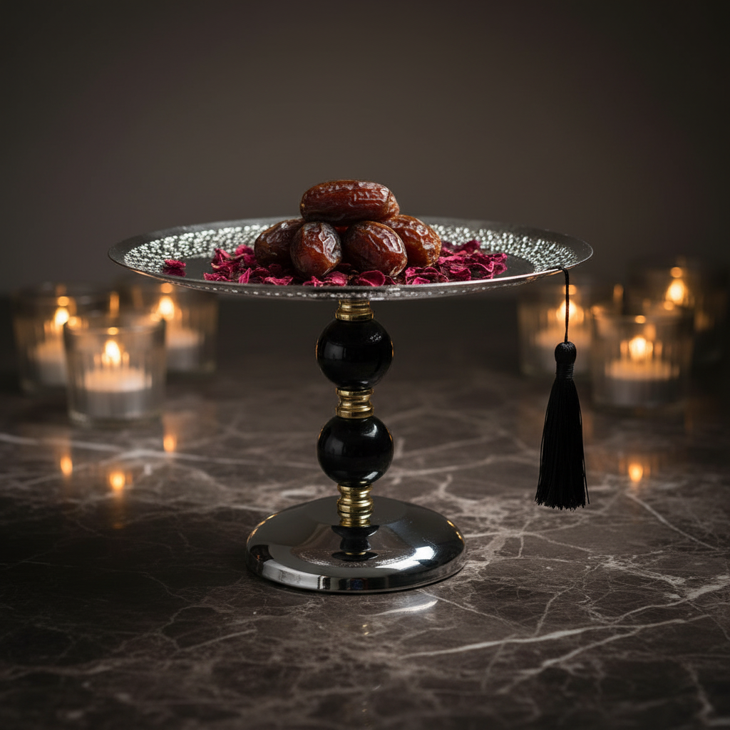 Black & Gold Footed Silver Metal Candy Tray – 20×25cm