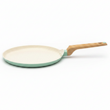 Nautilus Forged Aluminium Crepe Pan 24cm – Cream & Sage Green | Non-Stick | Wooden Handle