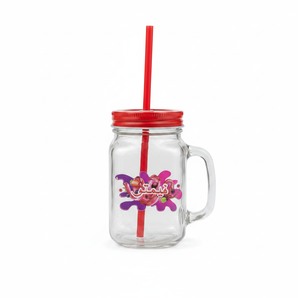 Glass Mason Jar Mug with Straw & Handle — 450ml
