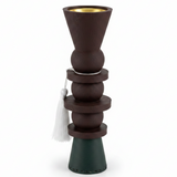 Dark Green & Brown Chalk Incense Burner | Sculptural Stacked Design | 25cm