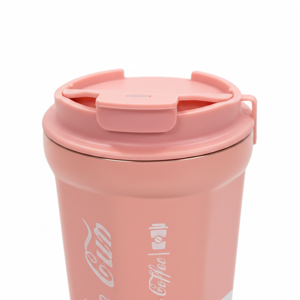 Travel Mug with Flip Lid — 400ml - Coral / Cream / Teal Green