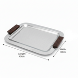 Luhpar Rectangle Stainless Steel Serving Tray with Wooden Handles - 43×33cm
