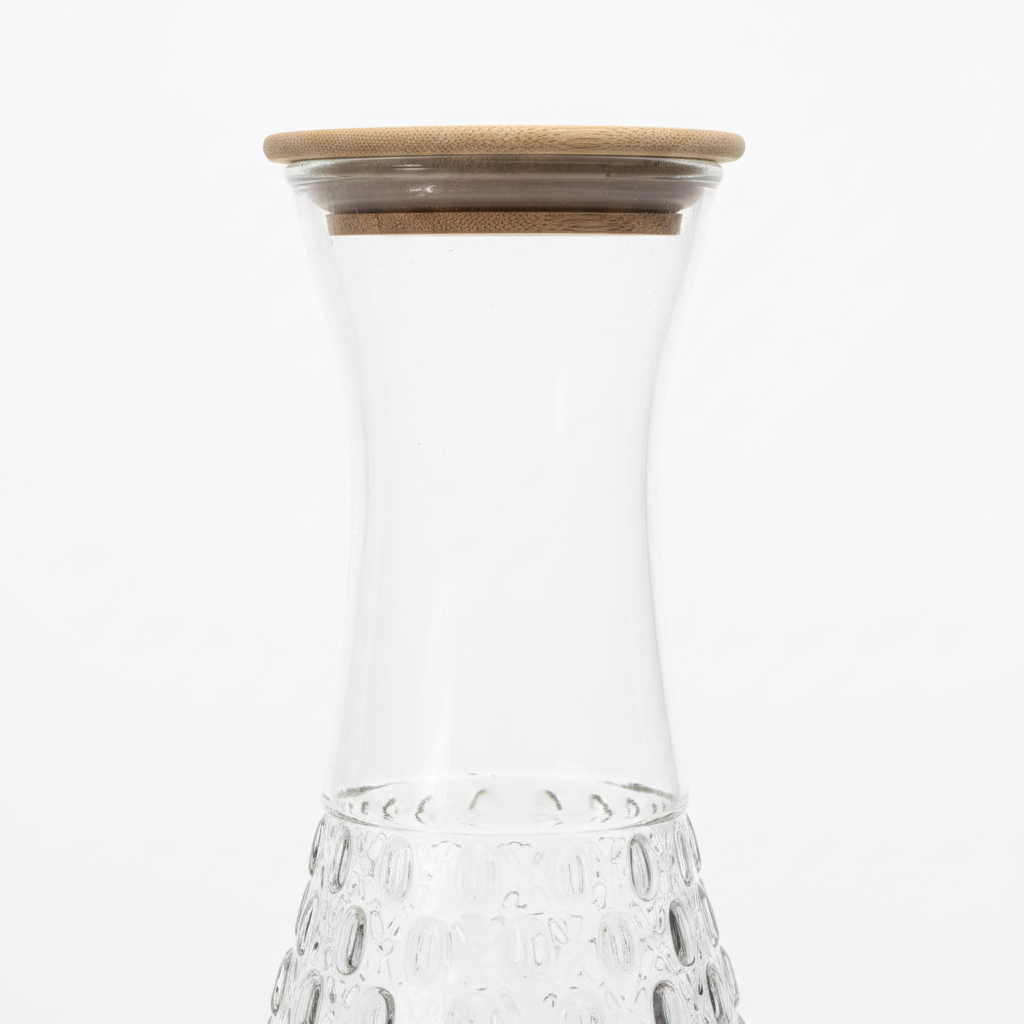 Embossed Glass Carafe with Bamboo Lid – 1000ml
