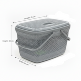 Polytime Plastic Picnic Basket with Lid & Handles - 30 × 45 × 35cm - Grey / White