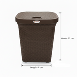 Esqube Delta Plastic Laundry Basket with Lid - 55 × 45 × 33 cm - Dark Brown / Grey / Black